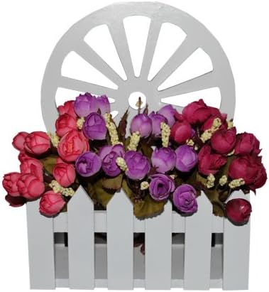 Floralhouse 9" Artificial Roses Pearl Silk Flowers of 3 Bouquets In Fence