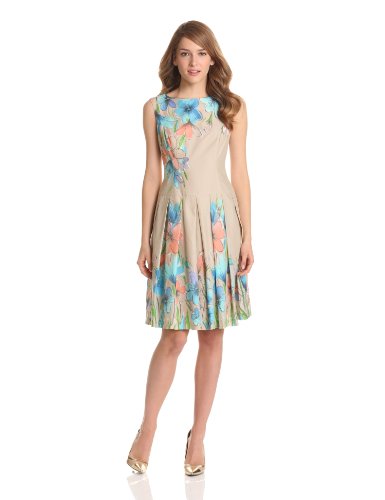 Evan Picone Women's Floral Print Dress, Poolside Aqua Combo, 12