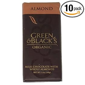 Green & Black's Organic Milk Chocolate Bar, with Whole Almonds, 3.5-Ounce Bars (Pack of 10)