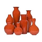 Set of Six Orange Persimmon Tozai Vases