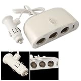 White USB 3 Way Socket Car Cigarette Lighter Splitter