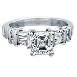 1.42 CT MODIFIED EMERALD CUT DIAMOND RING H VS1-18K
