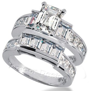 14K White Gold Emerald & Princess Cut Diamond Matching Bridal Set (3.25ct.tw, HI Color, SI2-3 Clarity)