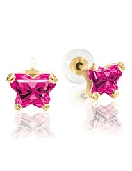 Pink Butterfly Cubic Zirconia Earrings in 14kt Yellow Gold - Butterfly Backs