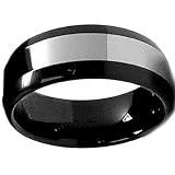 Tungsten Carbide Men's Ladies Unisex Ring Wedding Band 8MM(5/16 inch) High Polish Center Black Band Comfort Fit (Available in Sizes 8 to 12)