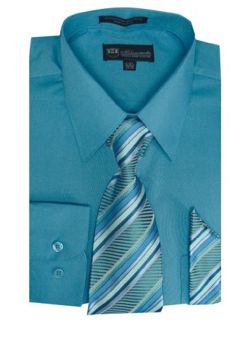 Milano Moda Men's Long Sleeve Dress Shirt with Matching Tie and Handkerchief SG21A