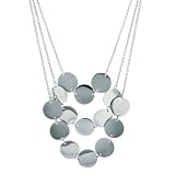 Stainless Steel Layered 3 Row Round Disc Necklace