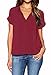 LILBETTER Womens Casual Chiffon Ladies V-Neck Short Sleeve Blouse Tops(Red,Medium)