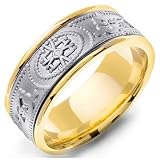 ORESTES 14K Two-Tone Gold Ancient Inscriptions Celtic Wedding Band Ring