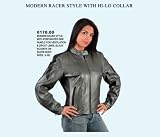 Women's Modern Racer Style Leather Jacket with Perforated Side Panels - Black Accents on Silver Body