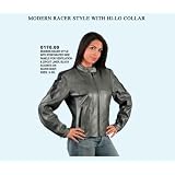 Women's Modern Racer Style Leather Jacket with Perforated Side Panels - Black Accents on Silver... at UNIK
