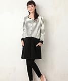 Angeliebe エンジェリーベ 授乳 口 付 裏 起毛 ボーダー 無地 切替 × 無地 パンツ パジャマ L アイボリー