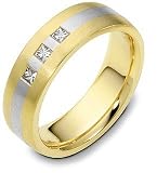 5.5mm 3 Princess Cut Diamond Titanium & 18 Karat Yellow Gold Wedding Band Ring