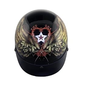 Outlaw Gloss Negroid with Starwings Half Face Motorcycle Helmet - Size : Medium
