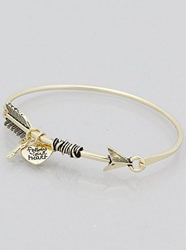 Womens Jewelry, Arrow Hook Bangle Bracelets Color : Antique Gold Size : Diameter:2.5inch, Follow your Heart Charm