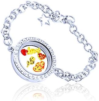 HotBuyKing TM: Floating Charm Bracelets with Round Clear Diamond Floating Locket + 5 Themed Charms (valentine's day)