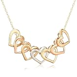 10k Tri-Tone Gold Open Hearts Necklace