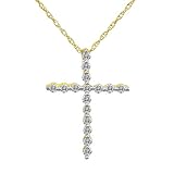 14k Yellow Gold Diamond Shared-Prong Cross Pendant (1/4 cttw, H-I Color, I2-I3 Clarity), 18"