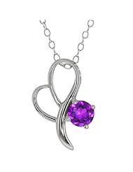0.50 Ct Round 5mm Purple Amethyst Heart Shape Silver Pendant W/18" Silver Chain