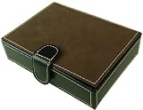 Tobacco Brown Baekgaard Playing Card Case For Travel: Leather & Plaid:2 decks, pen, pad