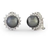 2.1 Carat Diamond 11mm Black Tahitian Pearl Earrings in 18k White Gold