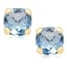 10k Yellow Gold Checker Board Cushion Cut Blue Topaz Stud Earrings