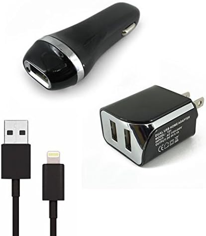 3 In1 Travel Wall Charger + Car Dual Usb Adapter + Data Cable Black Iphone 6 Charger Pack