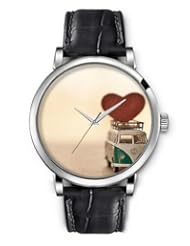 SPRAWL Aanalog Fashion Series Silver Ladies Watches of Genuine Black Leather Strap,Unique Wrist Watch for Women Girls Designed with Red Heart in the car
