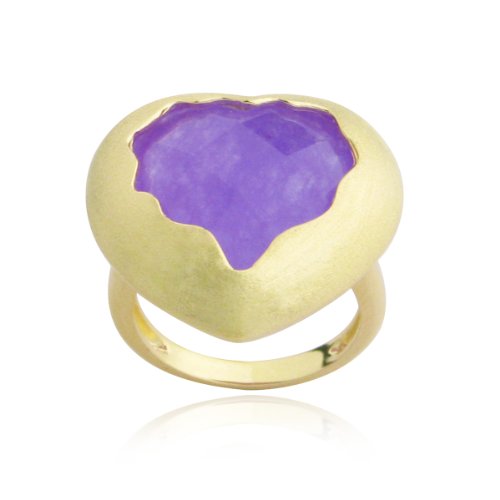 18K Yellow Gold Plated Sterling Silver Purple Quartzite Heart Ring, Size 9