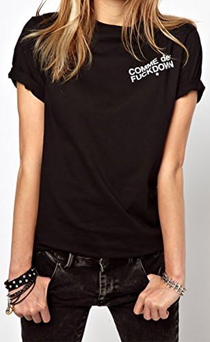 Amanda Zoe Women's Short Sleeve Comme Des F Down Letters Printed T-Shirt Tops black XL