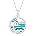 Sterling Silver Created Blue Opal Palm Tree & Ocean Circle Pendant with 18