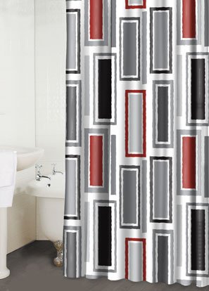 Rectangles Red Black White Fabric Shower Curtain Rectangles Red Black White Fabric Shower Curtain