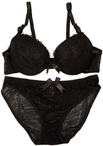 2-Pc Women's Lacy Lace Push-Up Bra &amp; Panties Set - Black 34C