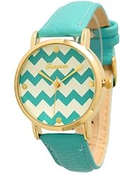 Womens Geneva Chevron Style Leather Watch - Turquoise