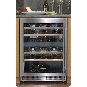 Dacor Epicure EF24LWCZ2SS 24" Dual Zone Wine Cellar with 4 Pull-Out Wine Racks, 44+ Bottles Capacity, Carbon Air Filters, Electronic Controls and Digital Temperature Display: Left-Swing