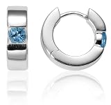 Sterling Silver Hoop Earrings w/ Blue Topaz