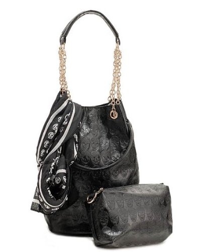 Fashion Women's Faux Leather Skull Handbag Lady PU Totes Hobo & Carry Bag Black