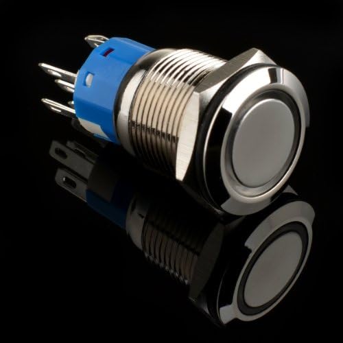 Joyluxy® QN19C2 Latching Metal Push Button Switch 5A/250VAC 1NO1NC SPDT ON/OFF Industrial Car Switch with 5 Pins Suitable for 19mm 3/4" Mounting Hole - Silver Shell Red Light
