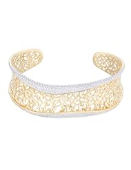 18k Gold Over Sterling Silver Diamond Accent Scrollwork Wavy Cuff Bracelet