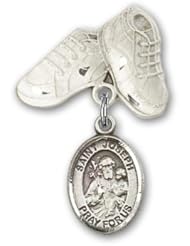 Sterling Silver Baby Badge with St. Joseph Charm and Baby Boots Pin