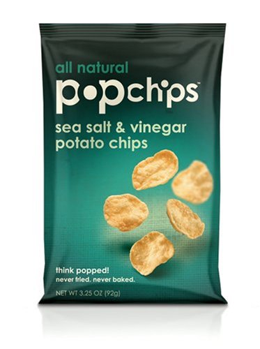 Popchips Sea Salt & Vinegar Potato Chips, 3.25-Ounce Bags (Pack of 12) by Popchips