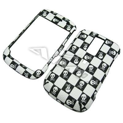 Black and White Checker Skulls Leather Snap-On Cover Hard Case Cell Phone Protector for Blackberry Bold 9000