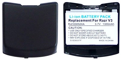 41NNR8E8K3L Motorola RAZR V3/ V3r/ V3t GSM 1300mAh Extended Battery with Black Battery Door