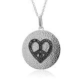 Sterling Silver Heart Peace Sign Black Diamond Pendant Necklace - 0.28 carat