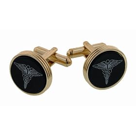 Gold plated and etched onyx Medical cufflinks with presentation box. Made in the U.S.A by 