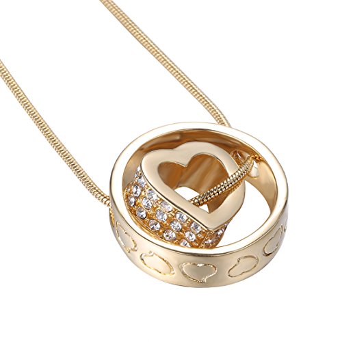 Heart Crystal Gold Necklace for Women's Jewelry Two-Piece Pendant with White Crystals Plus Luxury Champagne Jewelry Case; Touch your Friend Now! Heart Crystal Gold Necklace for Women's Jewelry Two-Piece Pendant with White Crystals Plus Luxury Champagne Jewelry Case; Touch your Friend Now!