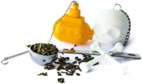 Altarmoss Novelty Tea Infuser Bundle - Yellow Submarine And Tea Bones - 100% Food Grade Silicone Tea Infuser, Set of 2 (Yellow Submarine, White Skull) With Bonus Stainless Steel Tea Spoon