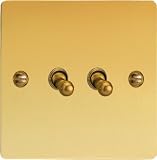 Varilight - 2G 1 or 2W 10A Classic Toggle Switch Ultra Flat Polished Brass - XFVT2