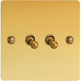 Varilight - 2G 1 or 2W 10A Classic Toggle Switch Ultra Flat Polished Brass - XFVT2