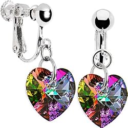 Handcrafted Genuine Light Vitrail Preciosa HEART Clip Earrings